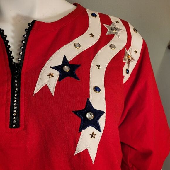 VNTG Cactus California Flag Rhinestone Quarter Zip Tee XL 80s Red Americana Rare - Picture 4 of 10